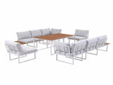 Gardeon 8 Seater Outdoor Dining Sofa Set with WPC Side Tables Patio Furniture White FF-DINING-9SOFA-WH-ABCDE