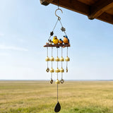Happy Bird Resin Wind Chime Alloy Bell Outdoor Garden Hanging Decor, Multi-Layer Balcony V1232-XFNFL-001