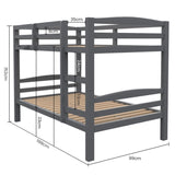 KINGSTON SLUMBER Single Bunk Bed Frame, Solid Pine 2-in-1 Modular Design, Converts to 2 Single Beds, V219-BEDBFSKS14GA
