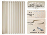 150 X 180 CM White Linen-Look Dust Drill-Free Pull-Curtain - Folding Doorless Closet Divider with V888-ELOSUNG42734