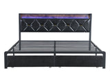 Levede Queen Metal Bed Frame LED Lights 2 Drawers BF1064-Q
