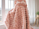 Pink Luxury Tuscany Fleece Rabbit Fur Bubble Blanket - Double-Sided Thickened Soft V888-ELOSUNG49343