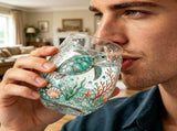 Hand Painted Sea Turtle Stemless Wine Glass, Gold Rim Underwater Marine Decor Tumbler Cup for Water V1369-AZ3-W-14742
