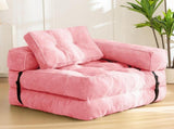 Foldable Corduroy Sofa Bed with Quilted Buttons and Pillow, Convertible Lounger for Reading, Gaming, V1341-ZY-LGVSCMA8-PINK