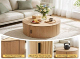 Artiss Round Coffee Table Storage Fluted Center Table Living Room Office 80cm Wood FUR-U-COF-11-WD