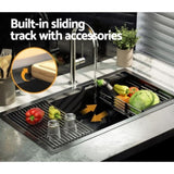 Cefito Kitchen Sink 81X45CM Stainless Steel Single Bowl Drain Rack Basket Black SINK-R10-8145T-BK