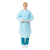 100 Pcs Disposable PPE Gown Protective Workwear Suit Thumb Hook Sleeve Coverall Apron Blue Medical V382-PPEGOWNX100