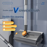 2-piece Grey V-Shaped Floor Scrub Brush and Suction Mop Holder Set - 360 Rotating Grout Cleaner, V888-ELOSUNG53072