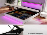 Artiss Bed Frame Gas Lift LED Beds Base Platform White PVC Leather Storage Headboard - King BFRAME-G-SUNSET-K-WH-ABC
