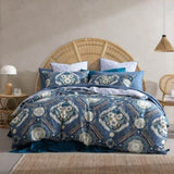 Logan and Mason 250TC Kashmir Mid Blue Cotton Sateen Quilt Cover Set Super King V442-LED-QUILTCS-KASHMIR-MIDBLUE-SK