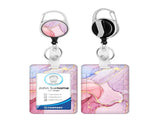 1pc card holder, pink marble-patterned tag, badge scroll, retractable easy-pull buckle, detachable V1192-DRO-0022