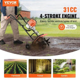 Tiller Cultivator Gas Powered, 31CC 4-Stroke Garden Cultivator, Tiller with 4 Steel Adjustable Front V952-RYGYJ31CCSCC2310JV0