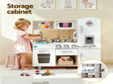 Keezi Kids Wooden Pretend Kitchen Playset with 29pc Cutting Food Set PLAY-WOOD-CLOCK-3IN1