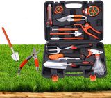 Garden Tools Set - 13 Pieces Heavy Duty Ergonomic Handle Gardening Tools with Carrying Case, Rake, V1366-AZ2-W-06106