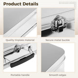 3PCS Metal Lunch Box Set, 8.1" x 5.9" x 3" Silver Tinplate Lunch Boxes with Hinged Lids, Portable V1369-AZ3-W-08799
