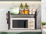 Metal Shelf For Microwave Oven 2 Level Kitchen Storage Rack With 4 Hooks-Black V1161-960109