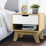 Artiss Bedside Table 1 Drawer with Shelf - IKER White & Oak FURNI-E-ARD-WH