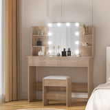 Artiss Dressing Table Set Stool 10 Led Bulbs Wood FUR-V-DRESS04-LED-WD-AB