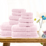 14pc light weight soft cotton bath towel set baby pink V517-ST14PC-BP