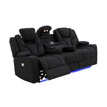 3+2+1 Seater Electric Recliner Stylish Rhino Fabric Black Lounge Armchair with LED Features V43-SET-ARN-3R+2R+1RBL