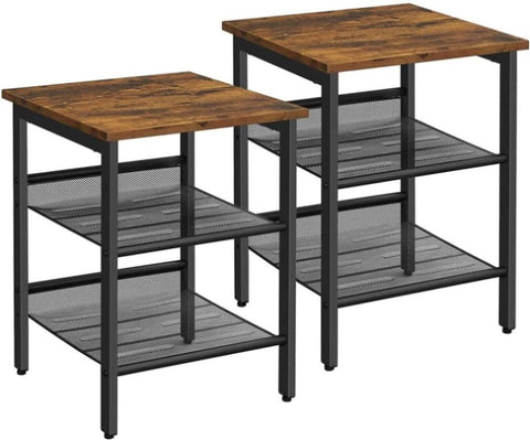 Industrial Set of 2 Bedside Tables with Adjustable Mesh Shelves Rustic Brown and Black V178-11604