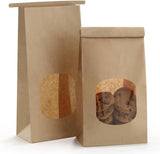 Bakery Bags with Window 100pcs 4.5x2.36x9.6 Inches Window Tin Tie Tab Lock Kraft Brown Paper Bags V1258-DP02-WO-144
