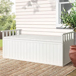 Gardeon Outdoor Storage Bench Box 129cm Wooden Garden Toy Chest Sheds Patio Furniture XL White ODSB-5358W-WH