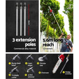 Giantz 62CC Pole Chainsaw Hedge Trimmer Brush Cutter Whipper 7-in-1 5.6m Red PCAW-SXTO-OR2C-TM-GSAW