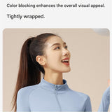 XL size Women's 2-Piece Running Yoga Set - Blue Colorblock Zip Jacket and Blue Faux Two-Layer V888-ELOSUNG53849