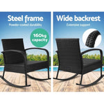 Gardeon 2PC Rocking Chair Table Wicker Outdoor Furniture Patio Lounge Setting ODF-ROCK-E-CHTB-BK