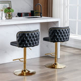 2x Faux Leather Golden Base Swivel Bar Stools- Black V226-SW1928BK