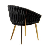 SERENIT Black Modern Velvet Dining Chairs, Upholstered Living Room Chair with Woven Back and Golden V255-SE-GP1801-DC-BLACK