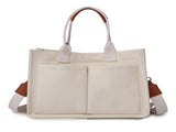 White Stylish Canvas Briefcase Tote Bag with Large Capacity for Women V888-ELOSUNG12882