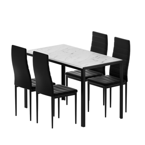 1 Artiss Dining Table and 4 Chairs Set Marble Effect DINING-B-SET-MAR120-AB