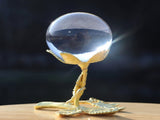 Crystal Ball with Gold Rose Stand, Glass Ball Ornaments Home Fengshui Wedding Table Decor V1370-AZ4-00146
