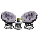 Gardeon Outdoor Lounge Setting Furniture Wicker Papasan Chairs Table Patio Black ODF-PAPASAN-TBCHX2-BK