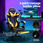 Artiss 2 Point Massage Gaming Office Chair Footrest Yellow MOC-GC-2P-BK-YL