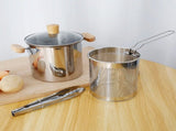 Stainless Steel Deep Fryer Pot, 4000ml Tempura Pot with Strainer Basket Wood Handles for Fried Food V1188-MS-721-316