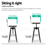 Artiss 3x Bar Stool Swivel Industrial Counter Barstools 63-79cm Seat Height Adjustable Metal Legs BA-TW-V17-098BACK-BKX3