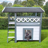 Cat House Weatherproof 2-Story Indoor Outdoor Wooden Shelter Bitumen Roof V63-840491