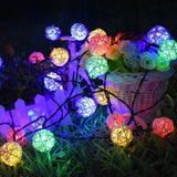 1 Set of Multi Coloured 5cm Rattan Cane 50 Ball Battery Powered LONG 5m String Lights Christmas Gift V382-MULTICOLRATTBALLBATT50