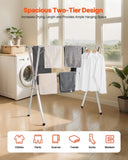 2-Tier Telescopic Clothes Drying Rack w/ 30 Windproof Holes & 2 Shoe Hooks V952-LDSLYJXX1413RO4HO001V0