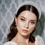 Rhinestone Pearl Headband Padded Wide Hairband Bling Crystal Headhoop Glitter Silver Head Bands for V1370-AZ4-11348