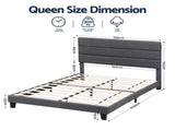 Artiss Queen Bed Frame Upholstered Platform Base with Geometric Headboard Charcoal Grey Linen Wood BFRAME-H-HUSH-Q-CA-AB