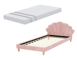 Artiss King Single Bed Frame BedStory Mattress Set Pink Velvet Scallop Bedhead with 20cm Mattress BFRAME-SET-ROSY-XFMA-KS