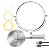 8 Inch Wall Mounted Makeup Mirror with Lights, 3x/10x Magnification, Dimmable 3 Light Modes, 360&deg V1188-MS-325-0326