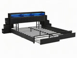 Artiss King Bed Frame with Storage Headboard, 2 Drawers, Charging Station & LED Light BFRAME-J-MAXWELL-K-BK-AB