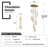 BAMDECOR LT12 18-Heads Solid Crystal Rain drop Chandelier High Ceiling Foyers Entrance Chandeliers V255-BAM-LT12-18-GOLD