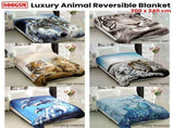 800GSM Luxury Reversible Animal Pattern Mink Blanket Queen 200 x 240 cm Three Tigers Blue V442-LYL-BLANKET-2025THREETIGERS-BLUE-QS