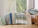 Khaki Green Stripe Bloom Bedspread Coverlet 3 Piece Set V745-AC081581Q13U